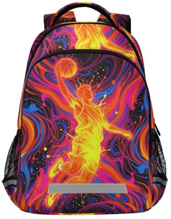 KLL Neon Basketball Dunk Abstract Art Sacs à dos personnalisés pour filles avec grand sac à livres pour garçons et filles de 6e année