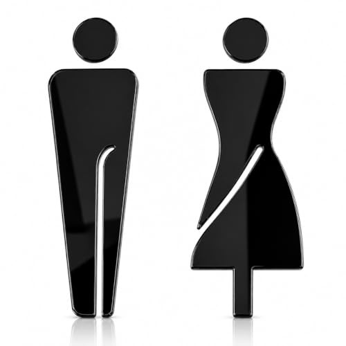 Panneau WC pictogramme de salle de bain homme femme 10 cm autocollant | Silhouette décorative, disponible en 3 couleurs, design moderne, pour portes et murs, finition brillante