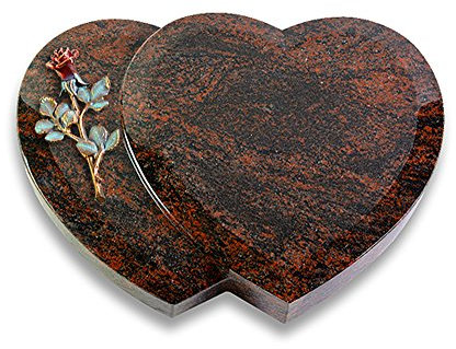 Grabplatte, Grabstein, Grabherz, Urnengrabstein Modell Amoureux 40 x 30 x 7 cm Aruba-Granit, poliert inkl. Gravur (Color-Bronze-Ornament Rose 7)