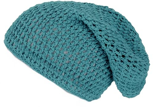 GURU SHOP Beanie, Baumwoll-Häkelmütze - Petrol, Herren/Damen