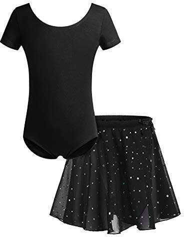 Bricnat Abbigliamento da Balletto per Bambini Abito da Balletto Body da Balletto in Cotone a Maniche Corte per Ragazza Abito da Balletto Abito da Ballo Body da Ballo con Gonna tutù Nero
