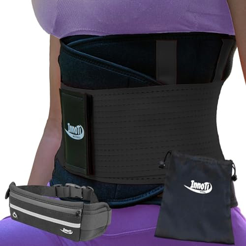 InnoTi Faja Lumbar para Hombre y Mujer - Cinturón Protector de los Lumbares en Actividades Deportivas, el Gimnasio y en el Trabajo - Evita Lesiones y Dolor de Espalda -Compresión de Doble Ajuste (XXL)
