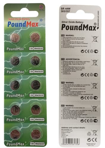 10 x PoundMax SR44 1.55 V Silver Oxide Button Cell Battery