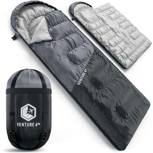 VENTURE 4TH 3-Season Backpacking Sleeping Bag, Camping Sleeping Bags for Adults & Kids - Lightweight, Comfortable, Water Resistant, Ideal for Hiking, Camping & Outdoor - Silver/Gray