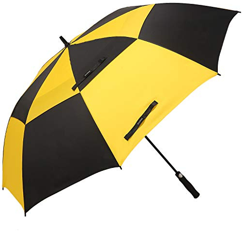 Doubwell Golfschirm, groß, übergroß, 172,7 cm, Lüftungsschlitz, Doppeldach, winddicht, automatisch, gerade, Regenschirme für Damen und Herren, Schwarz/Gelb, XL