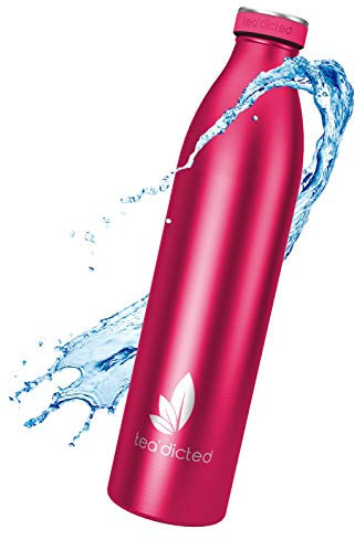 tea'dicted Premium Thermosflasche 1L | Auslaufsichere Edelstahl Thermoskanne | BPA-frei | Designer-Isolierkanne | 12h heiß & 18h kalt | ideal für Sport, Schule, Kinder, Outdoor UVM. (Ruby Pink)