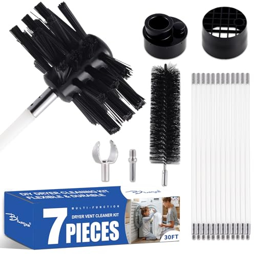 Bluesea Kit de Nettoyage pour évent de sèche-Linge de 9,1 m, système de Nettoyage en Nylon Solide, kit de Nettoyage pour Grille d'aération de sécheuse Durable, kit d'aspirateur avec Brosse