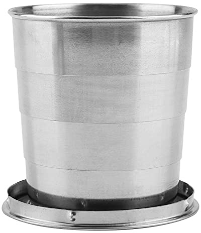 Gobelet extérieur portable argenté en acier inoxydable tasse pliante pliable Mini tasses réutilisables légères avec porte-clés pour le camping(250ml)