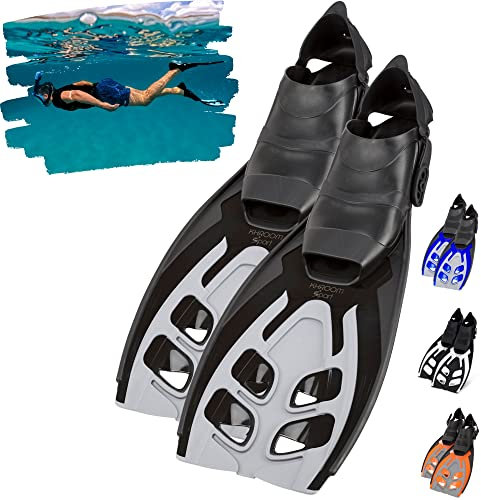 Khroom Flossen Erwachsene Gr. 36-47 - Hochwertig, Made in Italy, Schwimmflossen zum Schnorcheln & Tauchen, Unisex verstellbare Schnorchelflossen / Taucherflossen Damen & Herren (Schwarz,36-41)