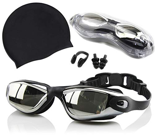 Lunettes de Natation Bonnet De Bain Ensembles Aucune Fuite Étanche Bouchons D' oreille avec Sangle Réglable UV Protection Silicone Anti Brouillard Lunettes De Natation pour Hommes