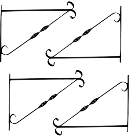 Garden Mile Set of 4 x 10 Black Metal Hanging Basket Bracket Garden Outdoor Wall Fence Hook Plant Hanger Traditional Wall Mounted Decorative Basket Hanging Hook