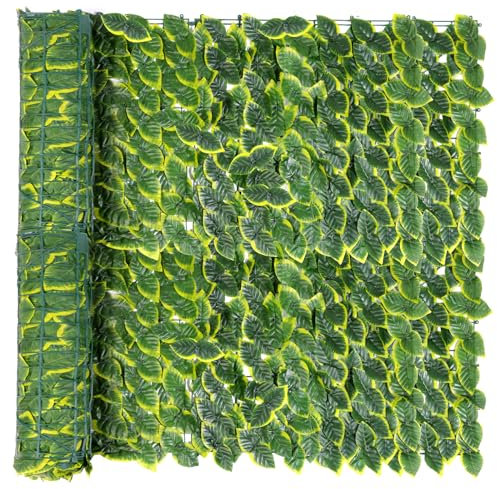 REOVE Valla de privacidad de hiedra artificial, valla de seto artificial, pantalla de hiedra de hojas verdes, pantalla de pared de plantas, césped falso, telón de fondo decorativo para protección de