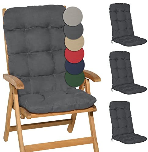 Beautissu 4er Set Hochlehner Auflagen 120x50x8cm - Sitzpolster Set für Gartenstühle Outdoor Stuhlkissen hoch – Gartenstuhlauflage für Hochlehner in Graphitgrau - Flair HL
