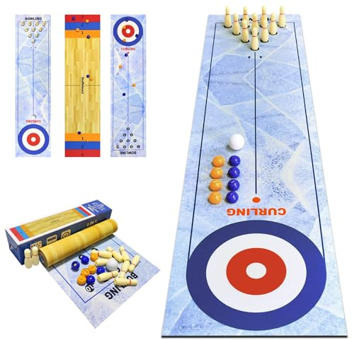 3 in 1 Tavolo Shuffleboard Dischi e palla da bowling e giochi di curling con 8 rulli