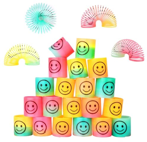 flintronic 24PCS Mini Juguetes de Muelle de Arco Iris,Círculo del Arco Iris de la Sonrisa,Mini Resortes Mágicos,con 10 Pegatinas de Unicornio,Regalo de Fiesta Niños,Rellenos de Calcetín de Navidad