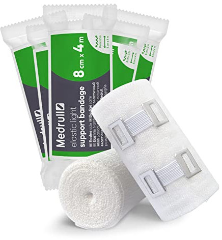 Medrull 5 Stück Dauerelastische Universal Binden 8cm x 4 m Elastic Light BANDAGE - Universalbinde mit 2 Clips - Gedehnt, Luftdurchlässig, Elastisch 5 Pcs Box