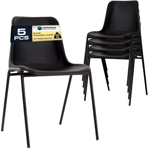 Stackable Chairs Set 5 pcs 46x45x36 cm- Durable Plastic Canteen Chairs for Adults Reception, Dining Posture Canteen Chair Plastic Stacking Chair for Waiting Room, Bistro Dining, Capacity of 300kg