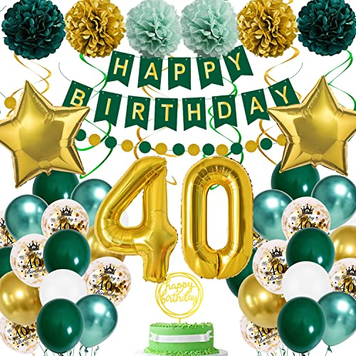 40 Geburtstag Deko Frauen Mann, 40. Dekoration Grün Gold 40. Geburtstagdeko Luftballons 40 Happy Birthday Banner 40. Geburtstag Konfetti Luftballons für 40 Geburtstagdeko Frauen Mann