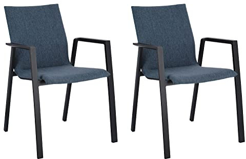 Home4You Gartenstuhl 2er Set – Terrassenstühle stapelbar – Balkonstuhl Aluminium anthrazit – Bezug blau – Sitzmöbel wetterfest – 56x83x60 cm
