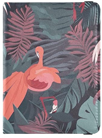 Reisepasshülle aus Leder mit Flamingo-Illustration, Rosa und Grün, mit RFID-blockierender Reisepasshülle, Rosa und grüne Flamingo-Illustration, Einheitsgröße