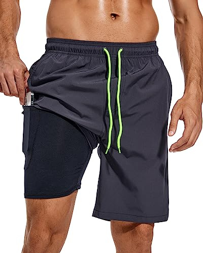 difficort Mens Swim Trunks Bathing Suit 9 Board Shorts,Dark Grey,Large