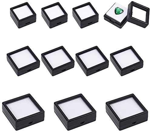 BENECREAT 24 Pack 3 Size Black Gemstone Display Box, Diamond Show Case Container with Clear Top Lids for Gems, Jewelry Packing
