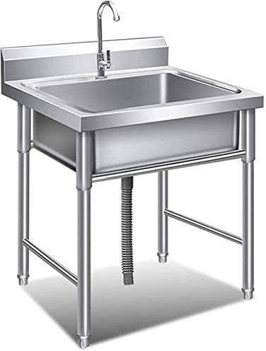 Fregadero práctico fregadero independiente de acero inoxidable 1 compartimento fregadero de cocina comercial garaje lavandería con grifo fregadero exterior de una sola maceta (50CMx50CMx80CM)