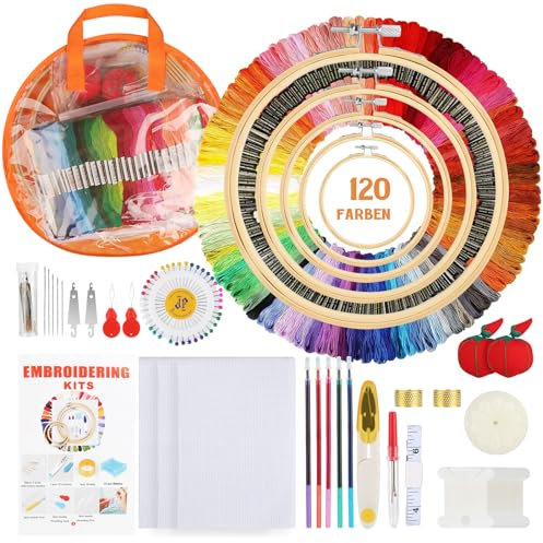 YINVA Sticken Set, Stickset für Anfänger 124 Farbfäden, 232 Pcs Sticken Erwachsene, Leicht zu Lagern Kreuzstich Set für Erwachsene