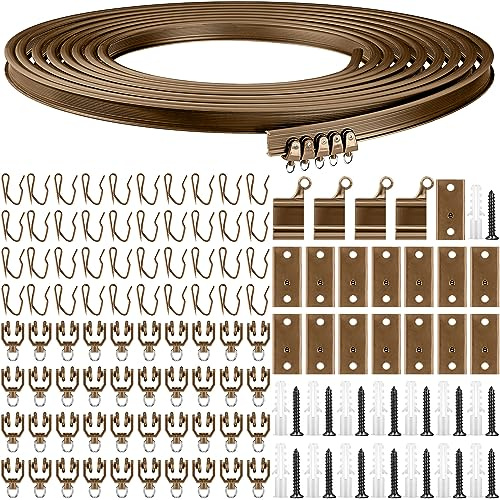 Jetec Curtain Tracks Ceiling Flexible Curtain Track Bendable Rail Curved Wall Mounted for Living Room Bedroom Divider Rod RV(5 Meter/ 16.4 Feet,Brown)