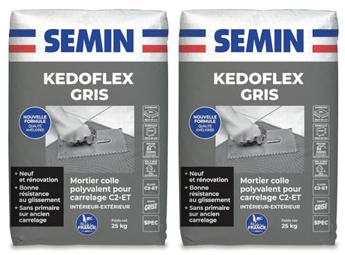 Mortier Colle Polyvalent pour Carrelage Kedoflex Gris Semin, Intérieur/Extérieur, sac de 25 kg, lot de 2