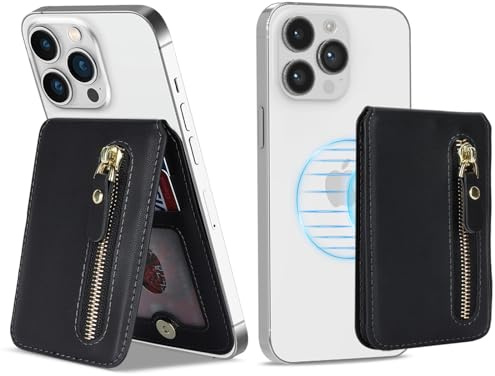 Zouzt for Magnetic Wallet, Compatible with MagSafe Wallet, 5 Card Holder, Strong Magnetic with Zipper for iPhone 16 Pro Max / 15/14 / 13/12 / 11 / Plus/Pro/Mini Series - Black
