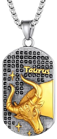 JewelryWe Sternzeichen Kette Herren Erkennungsmarke: Edelstahl 12 Sternbilder Tierkreis Horoskop Dog Tag Hundemarke Anhänger mit Gravur Konstellation Halskette für Männer Gold Silber