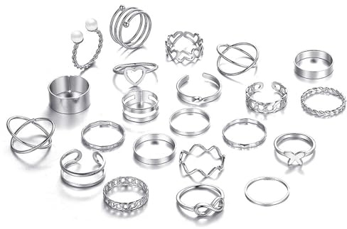 Niksultant 22pcs Silver Thumb Rings Set - Adjustable, Chunky, Pearl Open Rings - Women, Girls - Modern, Matte Finish - Perfect for Gifts & Daily Wear