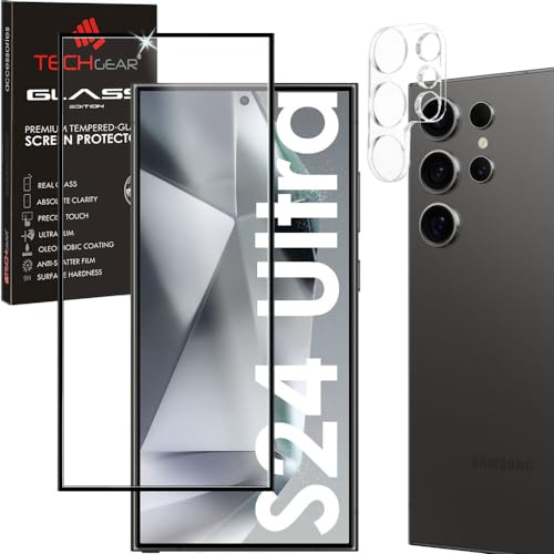 TECHGEAR 1 + 1 Screen Protectors for Samsung Galaxy S24 Ultra with Camera Lens Protector, FULL Tempered Glass Screen & Lens Cover Protector, HD Clear, Anti-Scratch, 9H Hardness, Bubble Free
