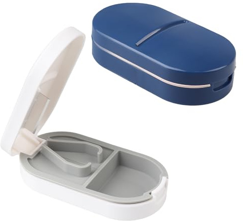 DAJISI Pillenschneider, kleiner Tablettenschneider, tragbarer Pillenspender, mit Klinge für kleine Pillen, große Pillen, Schneiden und Aufbewahren, 2-in-1-Tablettenspender, 2 Stück