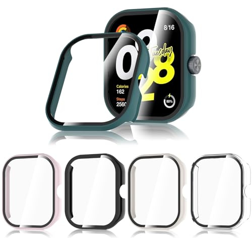 Hianjoo 5 Piezas Funda con Protector de Pantalla Templado Compatible con Xiaomi Redmi Watch 4, PC Cubierta Estuche Rígido Compatible con Redmi Watch 4, [Protección Completa] [Antiarañazos]