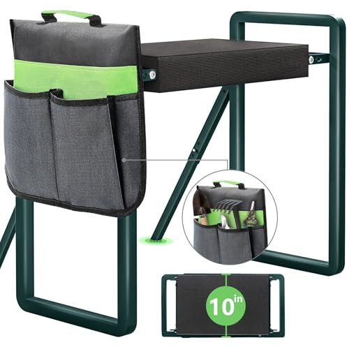 Onadak 2-in-1 Garten-Kniebank und Sitz, Faltbarer Gartenhocker, robuste Gartenbank, Garten-Kniebank für Senioren, tolles Gartengeschenk für Damen und Herren, Bank mit Werkzeugtasche, Dunkelgrün