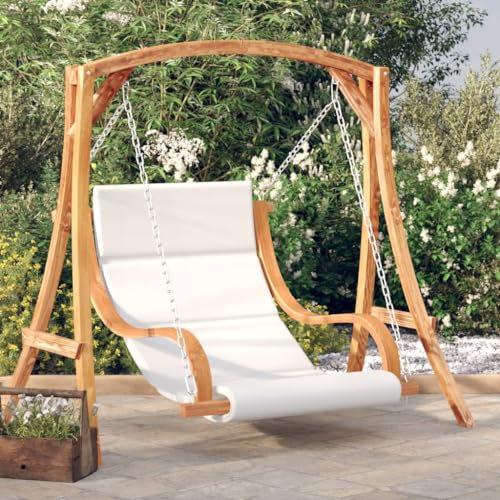 Gecheer Holz-Gartenschaukel mit Auflage Hängesessel Schaukelbewegung Hängeschaukel Schaukelsessel Hängestuhl Schaukel Mit gebogenem Oberbalken und Beinen,Maximale Belastbarkeit:110 kg Massives
