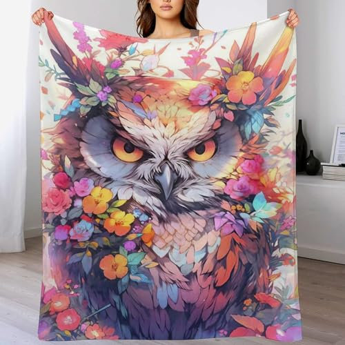 Eule Decke Decke Dicke Kuscheldecke Mit 3D Muster Fleece Warm & Weich Flauschige Flannel Decke, Vier Jahreszeiten Bett Sofadecke（100×130cm）