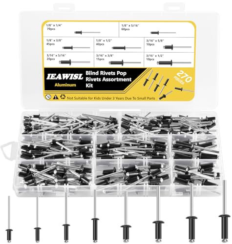Rivetti, Assortimento Di 270 Rivetti In Alluminio, 8 Misure - M3 M5 Pop Rivetti, Rivetti Ciechi, Ciechi Rivetto Kit, Set Di Rivetti A Strappo Legno Plastica Kit Per Metallo Plastica Legno(Nero)