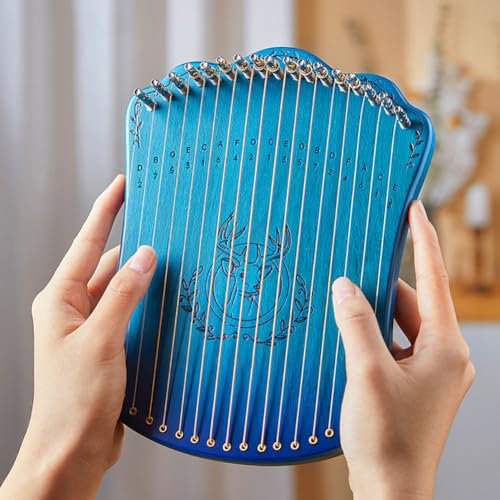 KK-GGL Portable Lyre Harp, 17-String Lyre Harp Für Anfänger, Party Finger Spielen Harfe, Portable Solid Harp String Instrument, Einfach Und Einfach Zu Lernen, Party-Spaß-Tool,Blau