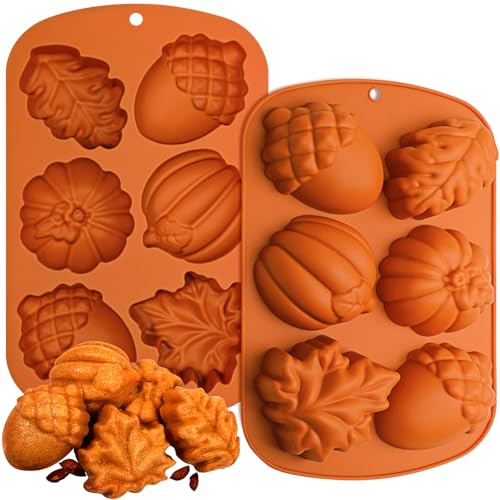 Webake Fall Silicone Molds Harvest Cake Pan, 3D Maple Leaf Acorn Pumpkin Mold for Autumn Treats, Halloween, Thanksgiving, 2Pcs