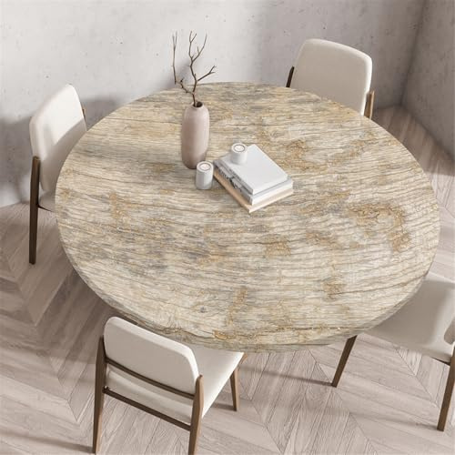 Odot Waschbare Elastische Runde Tischdecke 3D Holzdruck - Anti-Tear Wischbare rutschfeste Rund Tischdecken Abwaschbar Abwischbar Tischtuch für Dekoration Kaffee Garten Party (140cm,Grau)