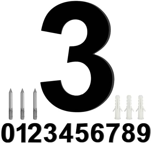 LUCKNIGHT House Numbers, Large Metal House Numbers, Floating Door Number, Made of Solid Stainless Steel, Flush Mount, for Outside Address Number Sign, 8 Inch (20.3 cm), Door Number 3