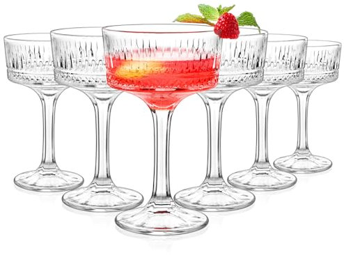 Paysky Coupe Glasses Set of 6,Hand-blow10 Oz Vintage Cocktail Glasses,Ribbed Martini Glasses for Espresso Martini, Champagne,Cosmopolitan,Manhattan,Cocktail Party,Glassware Set