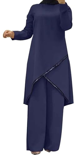 Mymyguoe Muslim Kleider Damen mit Freizeithose 2-teiliger Ohne Hijab Arab Robe Kaftan Lang Arabisch Islamisch Dubai Gewand Muslimisch Glänzend Einfach Modern Lässig Langes Kleid Ohne Hijab