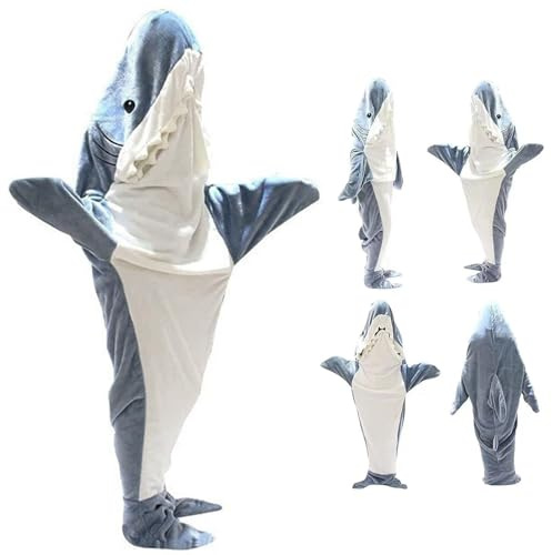 Shark Costume Shark Onesie, Wearable Flannel Shark Outfit Shark Hoodie, Cozy Wearable Blanket Sleeping Bag Shark Blanket Hoodie Portable Blanket for Youth and Children (XL)