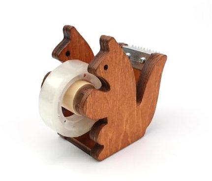 AMONENZ Dispensador Cinta Adhesiva, Dispensador Cinta de Madera, Forma de Ardilla Dispensadores de Cinta de Embalaje, con Cinta Transparente, para Rollo de Cinta de 23 mm de Ancho