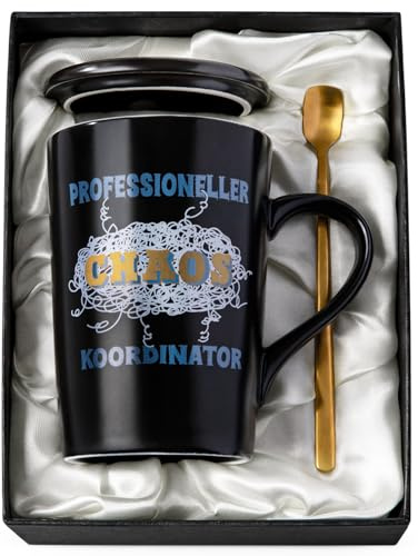 Bester Chef Geschenke,14Oz Schwarz Tasse mit Deckel,Schöne Geschenkbox | Hochwertige spülmaschinenfeste Keramiktasse mit C-Griff, satinbeschichtete Geschenkbox für Chef-Geschenke vieler Anlässe