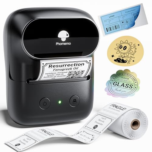 Phomemo M108 Bluetooth Label Printer, Label Maker Machine for Phone and Windows/Mac(USB), Thermal Label Printer for Small Business, Home, Kitchen, Office, Barcode, Address, with 1 Roll 40x30mm Label